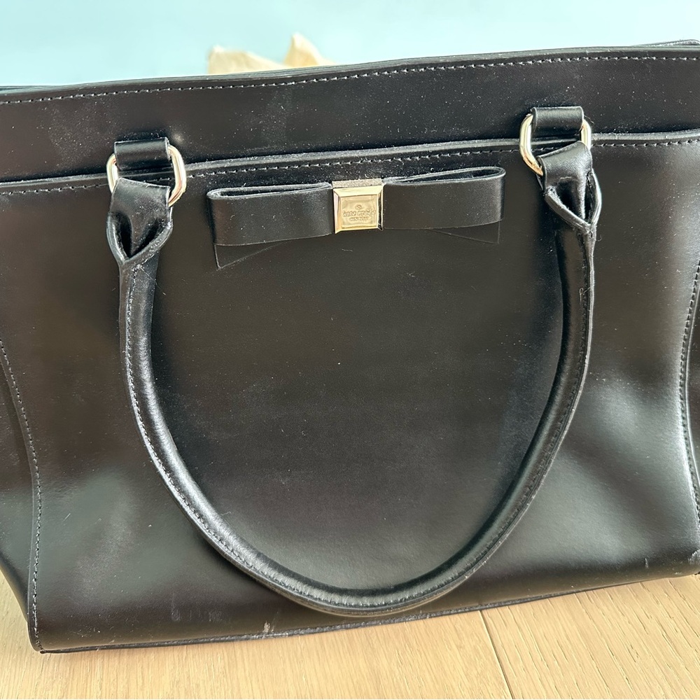 Kate Spade Black Leather Tote with Bow Accent
